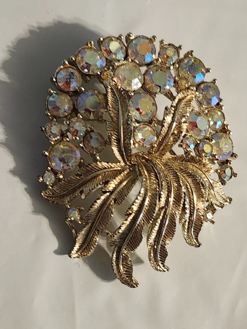 Vintage Coro Aurora Borealis Rhinestone Floral Brooch